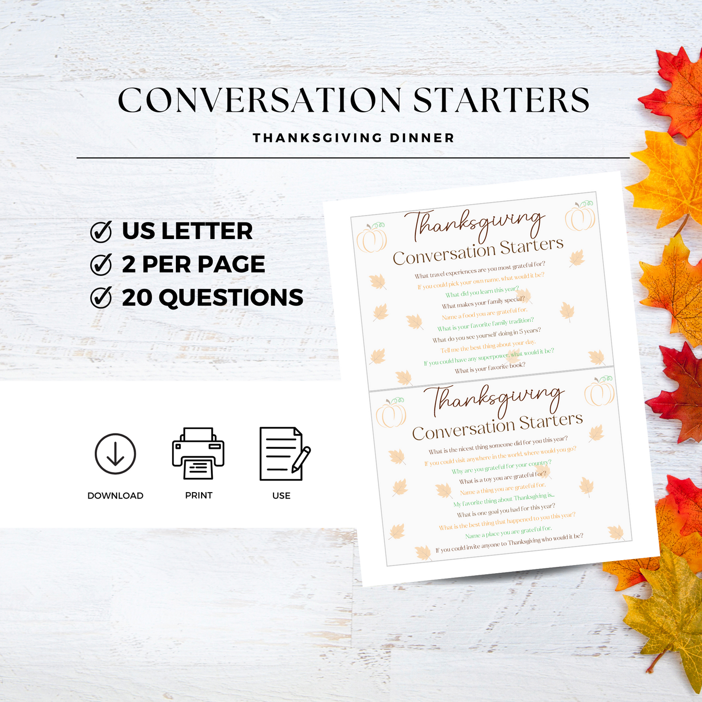 Thanksgiving Conversation Starter Prompt Cards