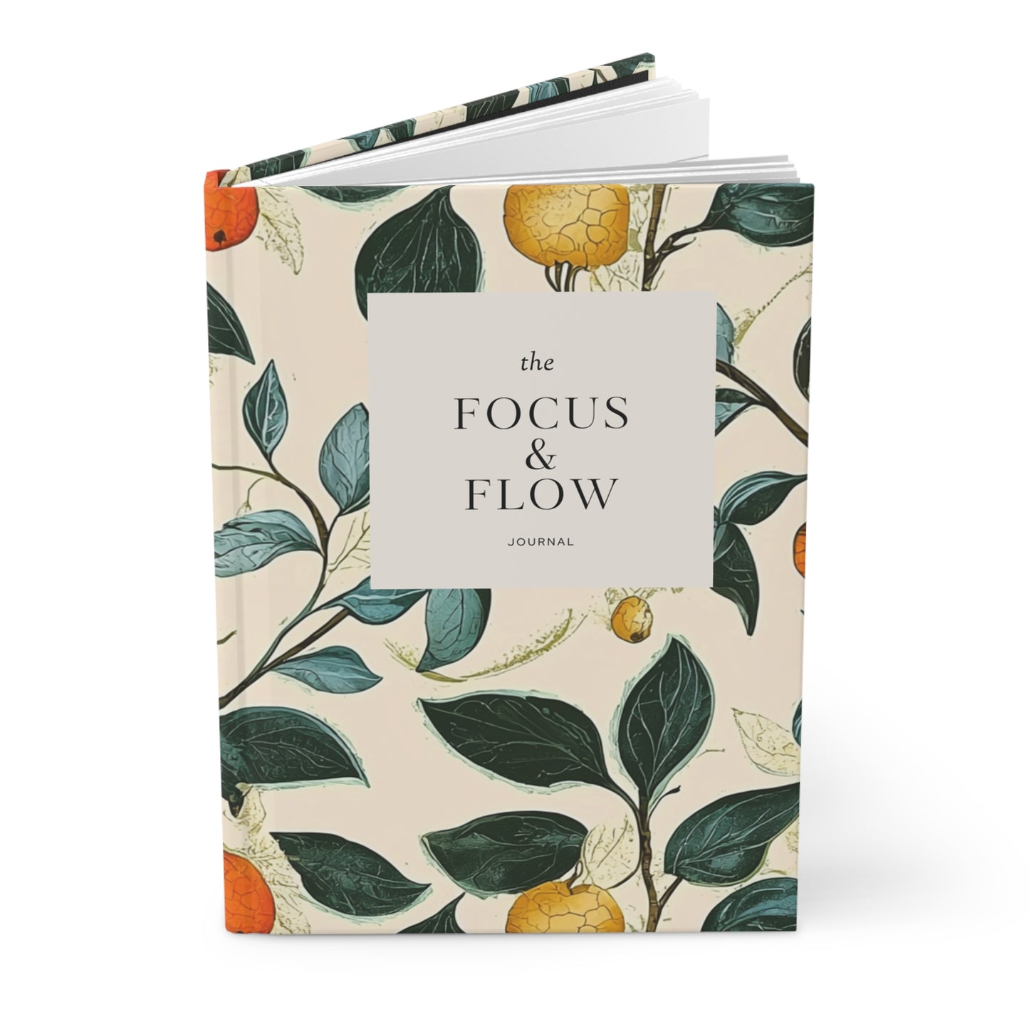 Floral Hardcover Journal Matte, Focus and Flow Notebook, Bullet Journal, Dot Grid Diary, Writing Pad, Gift for Writers, Mental Health Tool