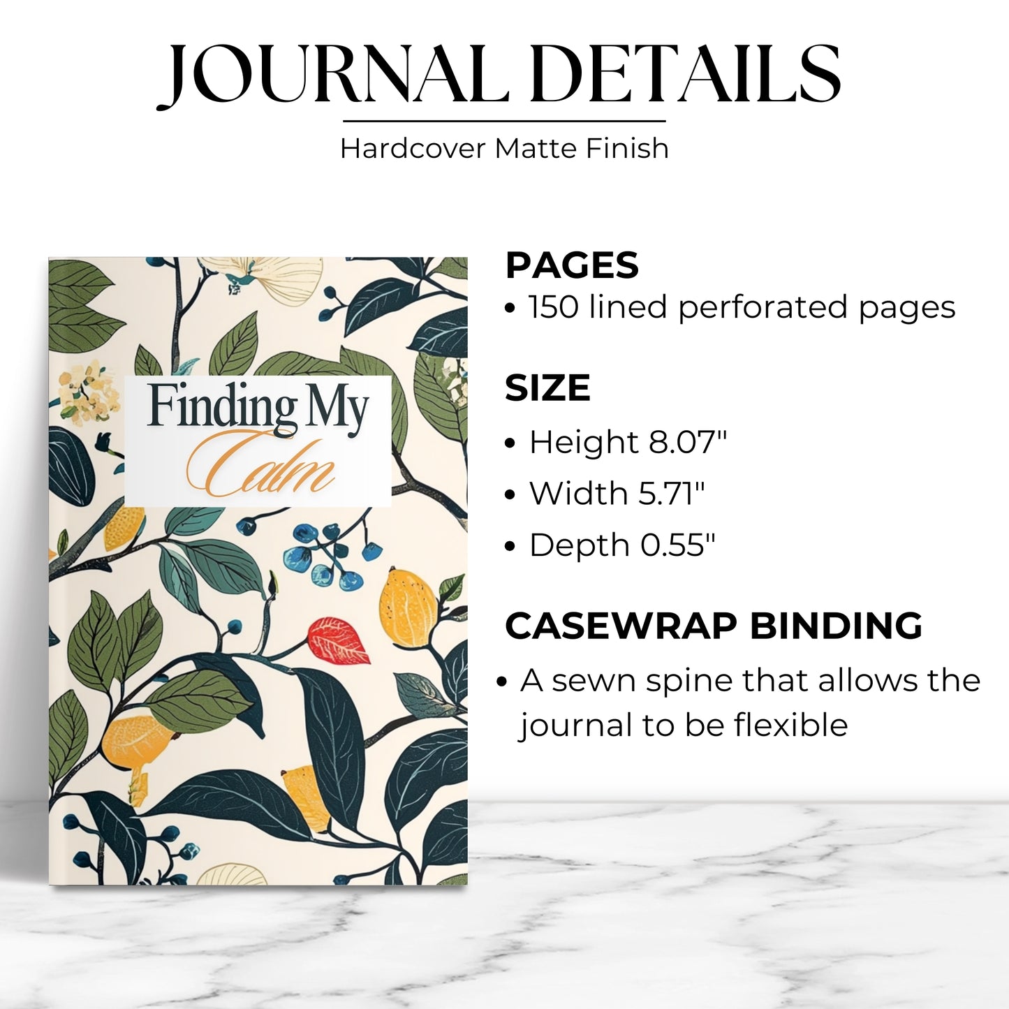 Finding My Calm Hardcover Journal, Writing Tool for Journaling, Thought Organizer Diary, Mindfulness Gift, Mental Health Notebook