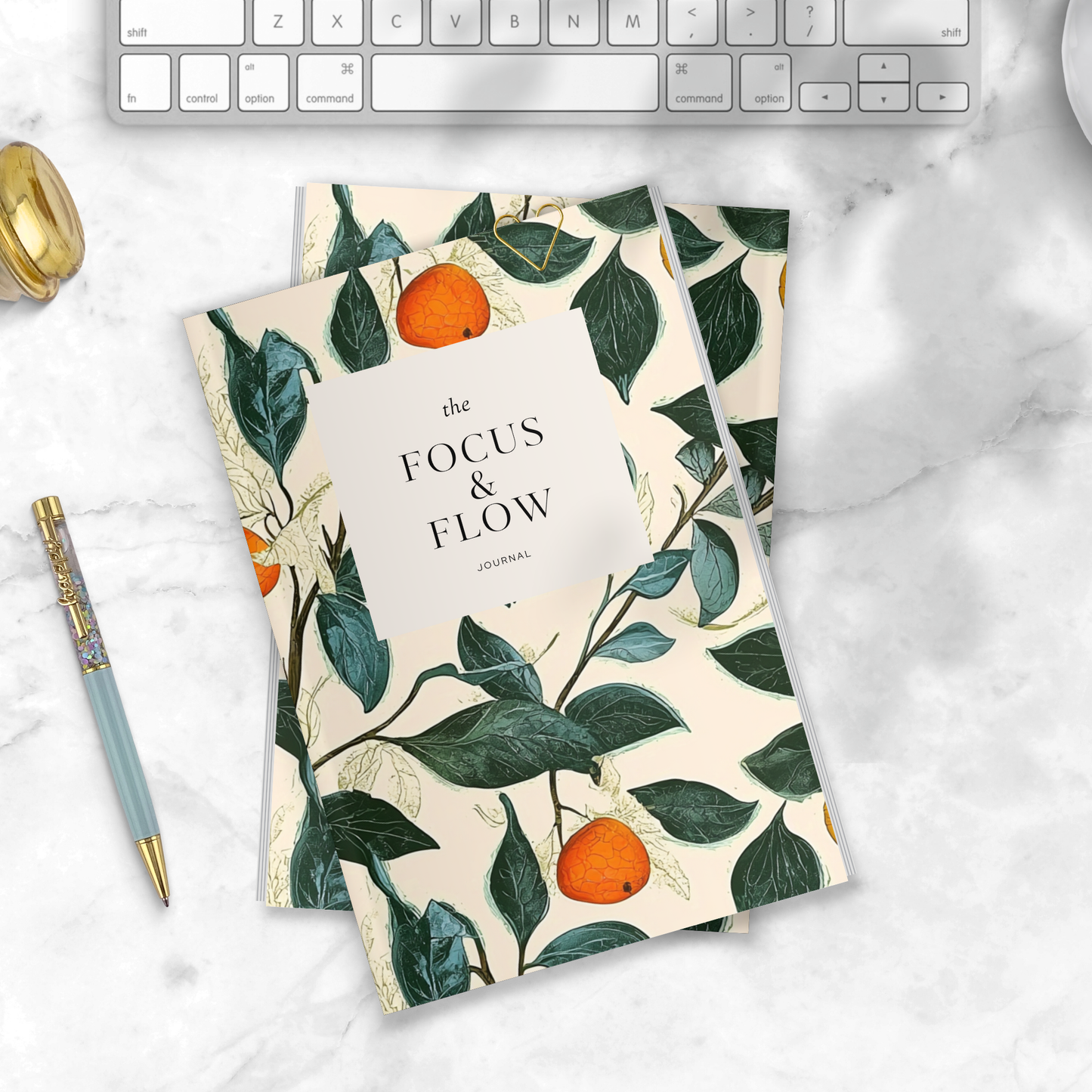 Floral Hardcover Journal Matte, Focus and Flow Notebook, Bullet Journal, Dot Grid Diary, Writing Pad, Gift for Writers, Mental Health Tool