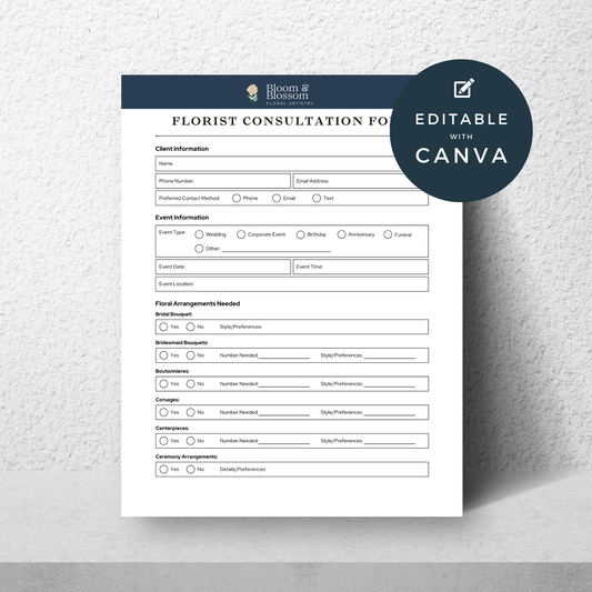 Florist Consultation Form Template