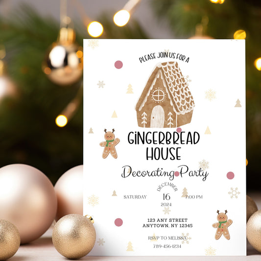 Editable Gingerbread House Decorating Party Invitation