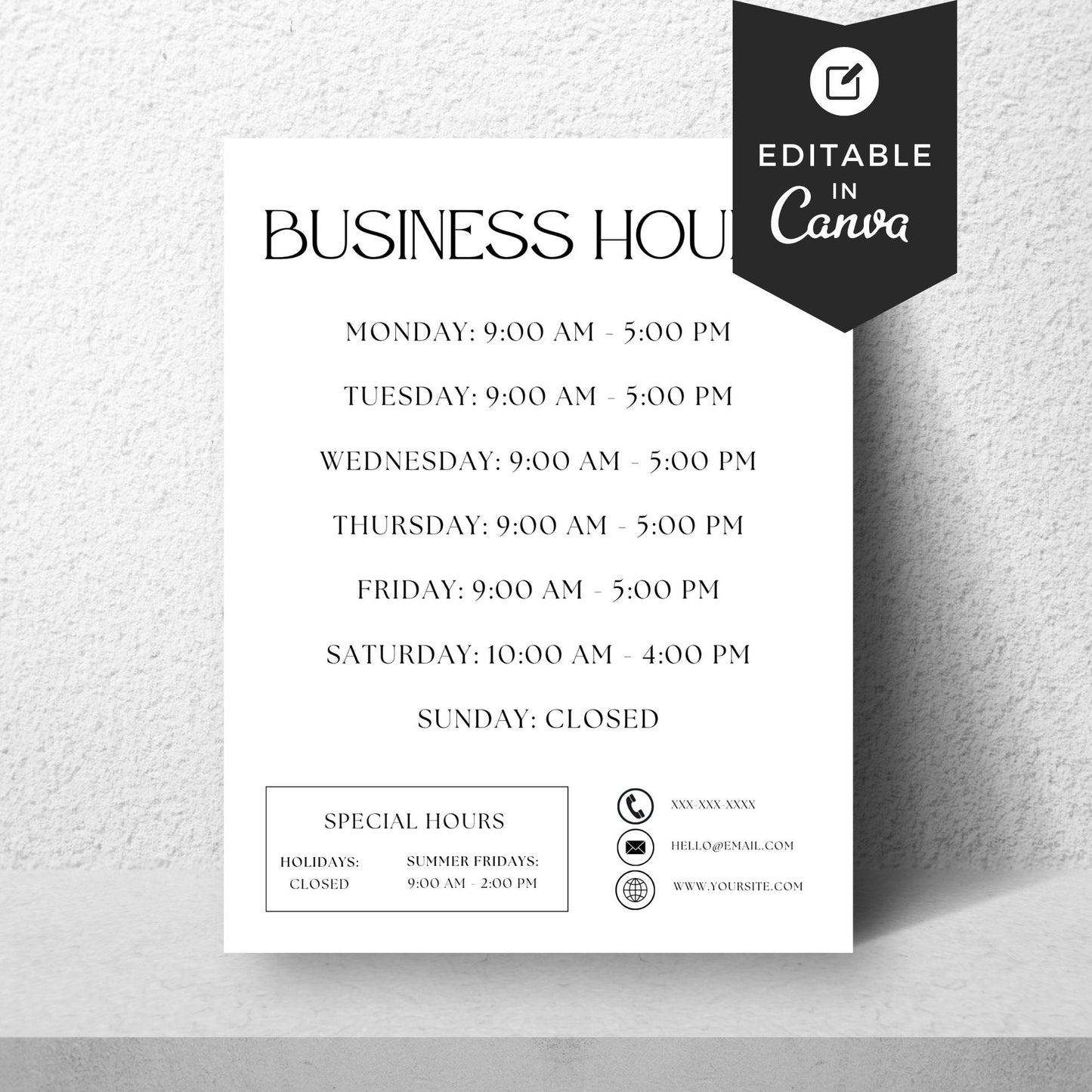 Business Hours Sign Opening Hours