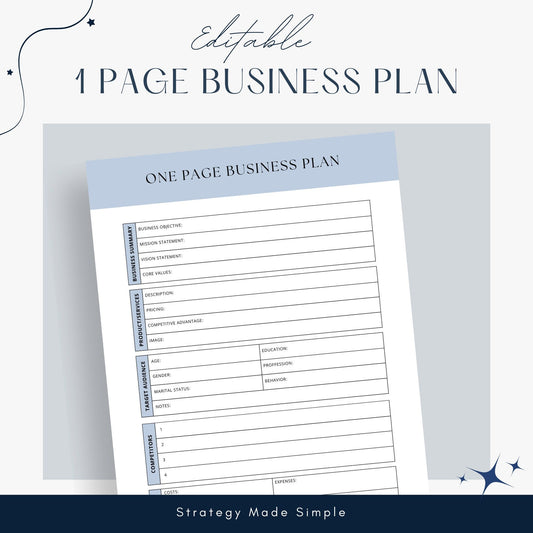 One Page Business Plan Template